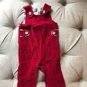 Mud pie 3-6 month red corduroy overalls